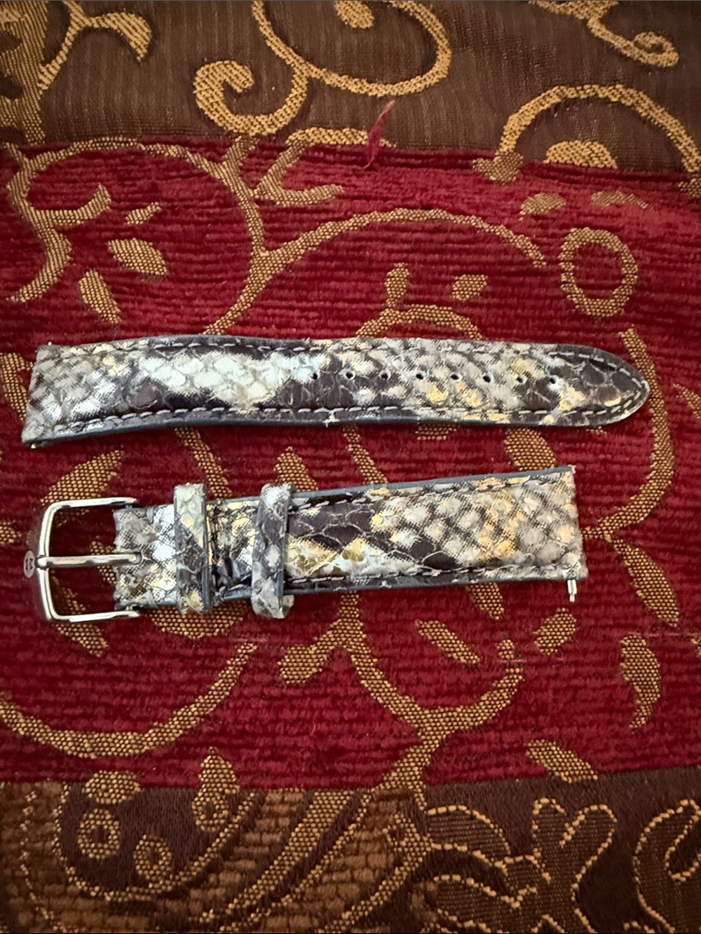 Michelle Leather Snake-Print Reptile Watch Strap - Silver and Black 18m
